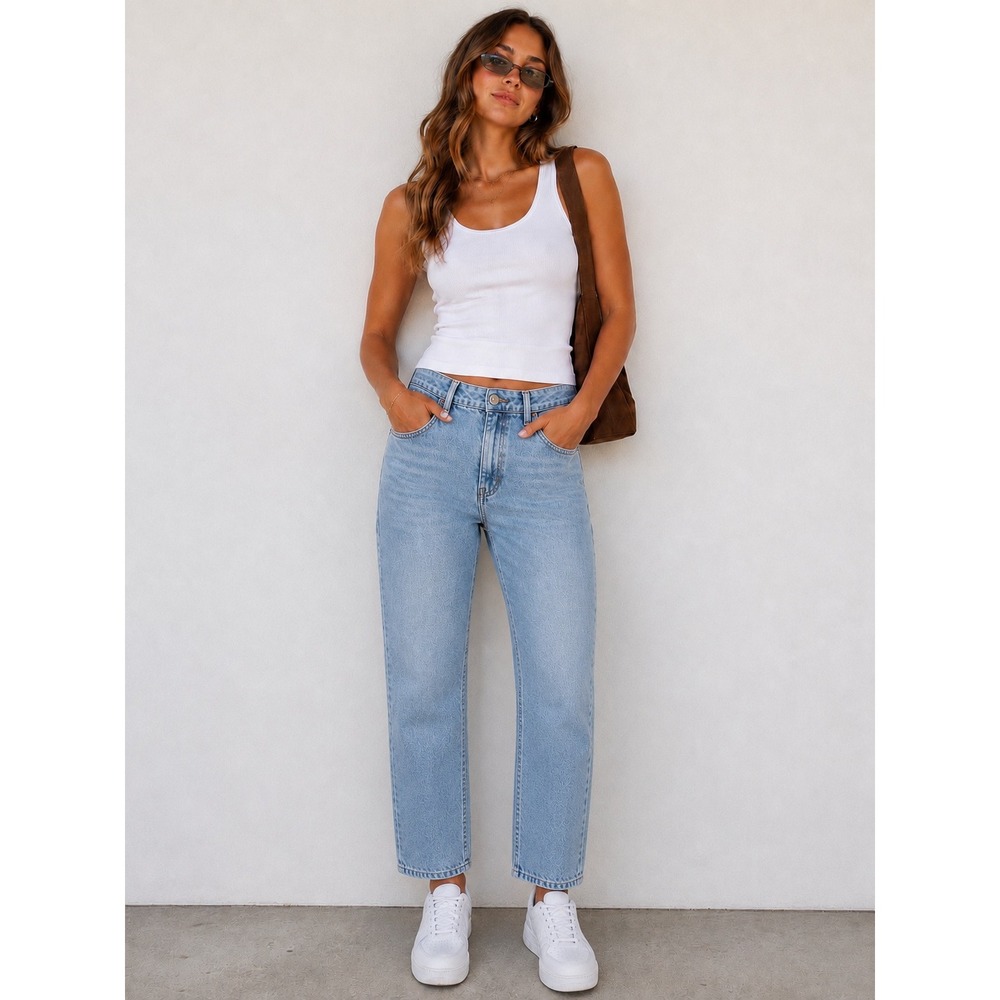 Wild Fable 16 Jeans High Rise Straight Ankle Stretch Light Blue Denim Boho Basic - Picture 1 of 16